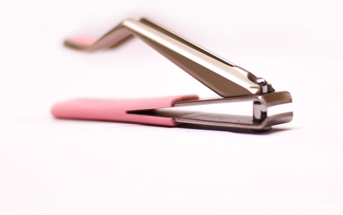 Nail Clippers, Stylish, Comfortable for Seniors, Fingernails, Premium Stainless Steel, Curved Edge, Wide Jaw, Ergonomic, Thumb Rest, Comfort Cuts, Women, Men, Teens, Special Needs, (Pink)