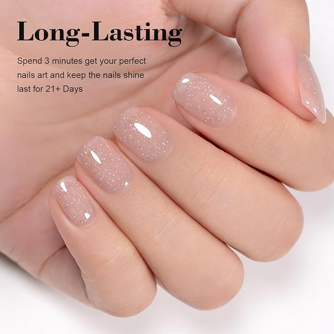 RARJSM Glitter Rubber Base Gel Nail Polish Nude Gray Pink Rubber Base Rainbow Iridescent Shimmer Brush on Quick Extend Builder Hard Gel Soak Off Curing Requires 15ml Salon Home French Manicure