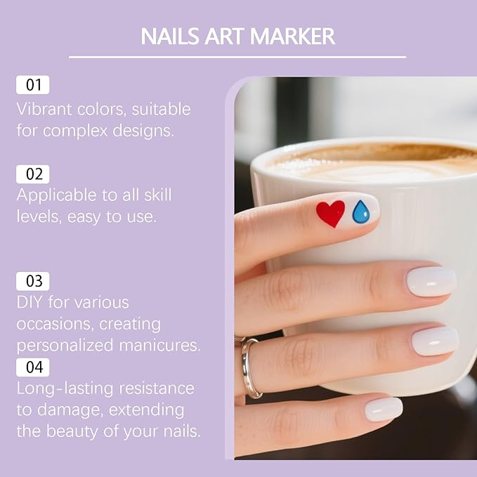 Nail Art Marker Set Water based Acrylic Paint Pens with Precision Tips DIY Nail Design Graffiti Dotting Quick Easy use Tools Beautiful Manicures Perfect for Ladies Thick Pen Tip Girls 12 Color