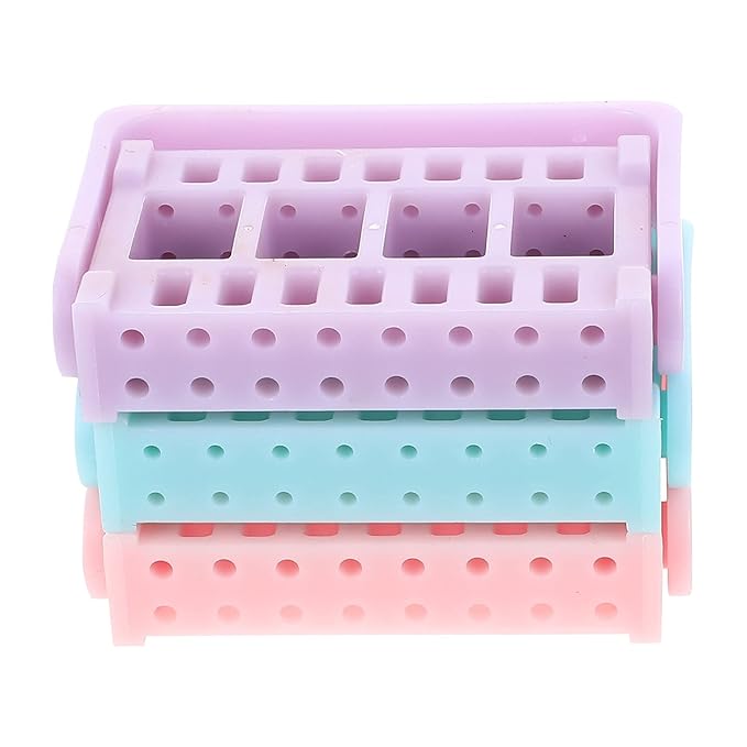 Lurrose 3pcs 16 Holes Nail Art Drill Bit Holder Exhibition Stand Organizer Nail Art Display for Home Use or Nail Salon