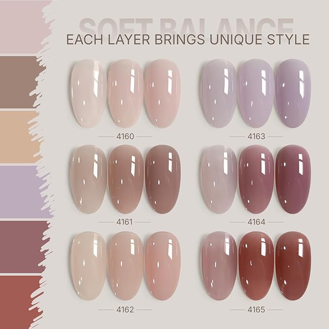 GAOY Neutral Jelly Gel Nail Polish of 6 Milky Nude Purple Soft Colors for French Manicure and Salon Nail Art