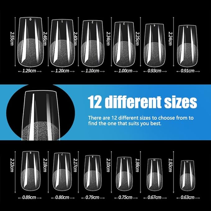 Medium Square Clear Nail Tips 600pcs Full Cover Soft Acrylic Press For Nail Kit Women Home DIY Fake Nails for Nail Extension 12 Size