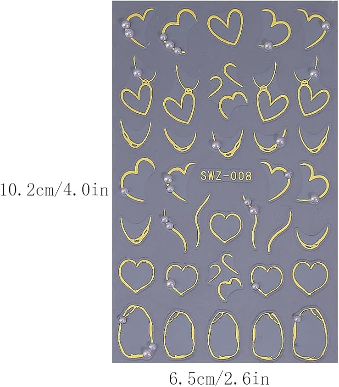 Gold Nail Stickers 5D Embossed Gold Hearts Nail Decals 3D Self Adhesive Key Nail Art Stickers Bow Love Nails Designs Lines Nails Supplies for Women DIY Manicure 3 Sheets
