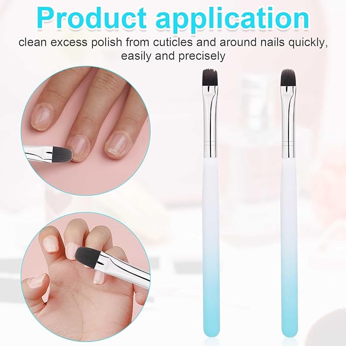 2pcs Nail Art Clean up Brushes, Painting Brushes for Gel Nails with Round & Flat Head Pen Painting Tools for Nail Design & Polish Mistake Cleaning