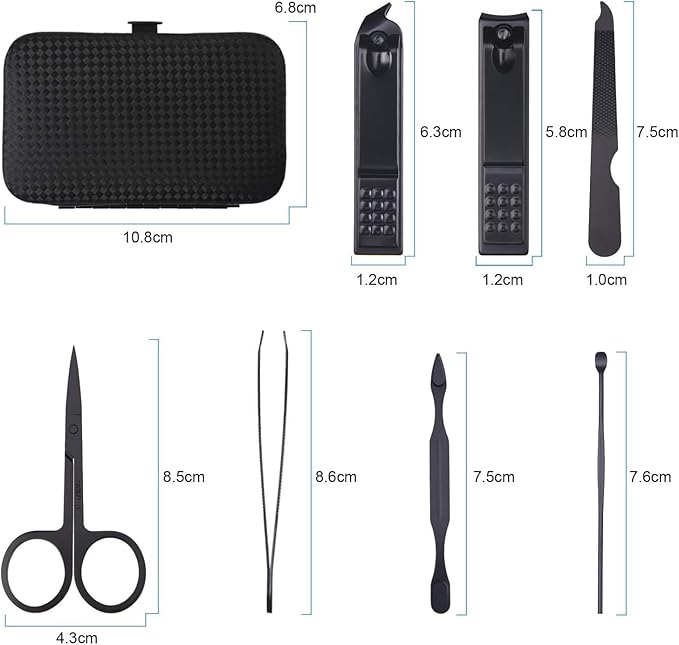 AOMIG Nail Clipper Set 7 pcs Manicure Pedicure Nail Care Kit with Luxurious Leather Case Fingernail Toenail Clippers Portable Stainless Steel Ear Pick Eyebrow Scissors Fingernail File Tweezer Kit