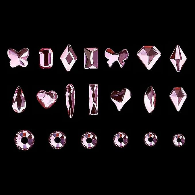 14 Types of 700 Pink Diamonds + 1500 Flat Rhinestones Mix 20 Styles Flatback DIY Crafts Rhinestone Crystals 3D Ornament‌s Flat Back Stones Set + Tweezers + Drill Pen