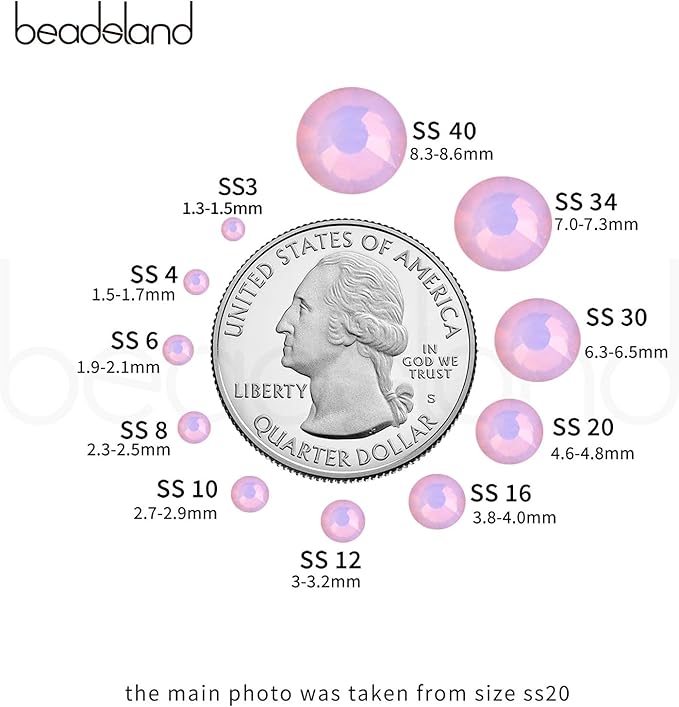Beadsland 1440pcs Flat Back Crystal Rhinestones Round Gems for Nail Art and Craft Glue Fix, Light Rose Opal, SS10, 2.7-2.9mm