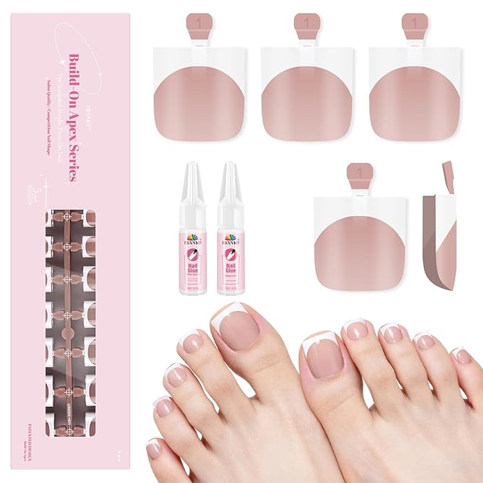 EBANKU Press On Toenails French Tips, 150 Pcs Deep Nude Toe Press On Nail Square Fake Toenail Full Cover Toe Nail Tips Artificial False Nail Tips with Glue for Women Girls Salon DIY
