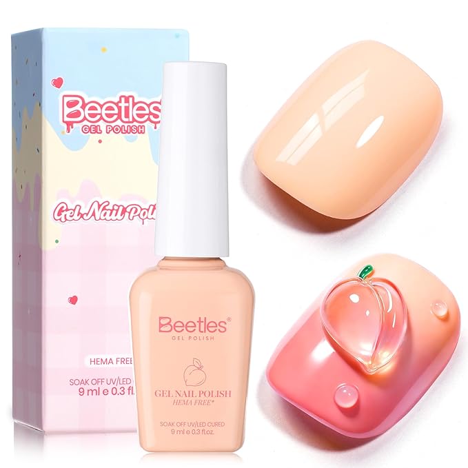 Beetles Peach Gel Nail Polish - Sweetie Peach Pastel Orange Coral Gel Polish, Same Color Same Bottle, Soak Off UV LED Lamp Pastel Nail Art, Long-Lasting Manicure Salon DIY Home Spring Nails