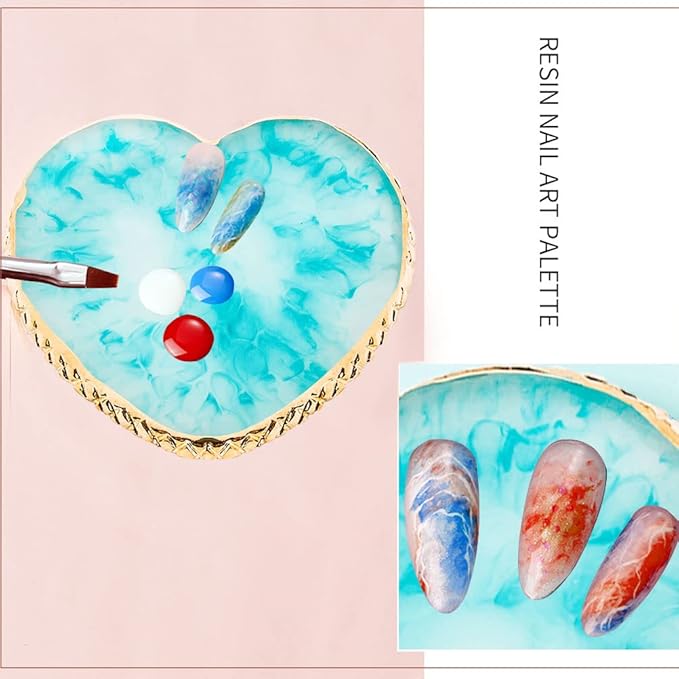 2 Pcs Resin Pink Nail Art Palette, Nail Art Painting Mixed Color Palettes Gold Edge Nails Holder Nails Arts Display Board Easter Gifts for Women Easter Basket Stuffers