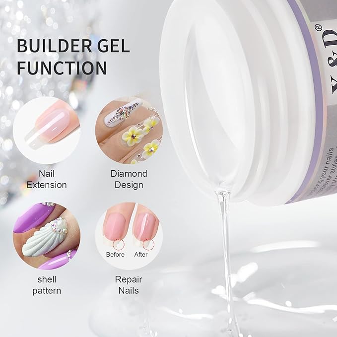 X&D Poly Gel Nail Kit 5 Colors Natural Clear Poly Nail Gel Kit Nail Extension Builder Nail Gel with Nail Glue Gel,Dual Forms, Nail Forms, Brush, File Set