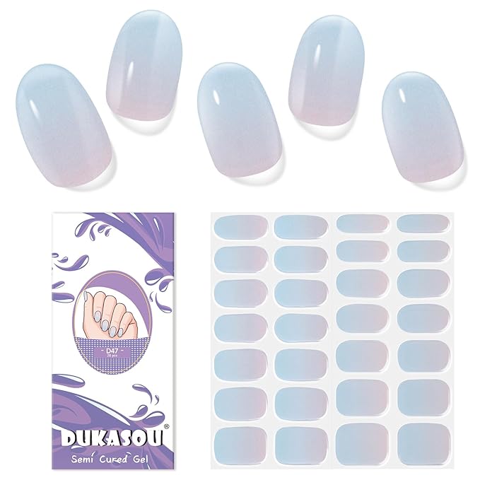 Semi Cured Gel Nail Strips, 28 pcs Gel Nail Stickers Work with Any UV Lights, Long-Lasting Nail Wraps, Stick on Nails for women Easy to Apply & Remove