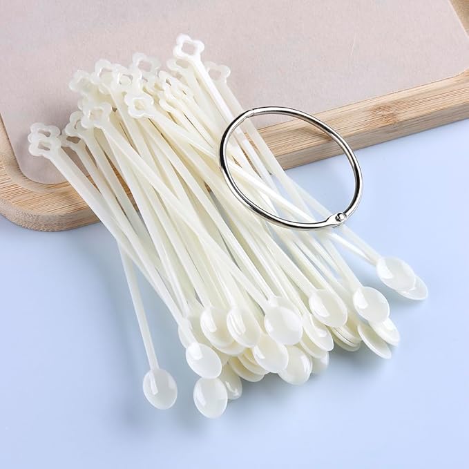150 Pcs Nail Swatch Sticks with Ring, Natural Beige Spoon Shaped Nail Art Polish Color Display Practice Tips, Acrylic False Nail Sample Sticks Practice Tools for Home or Salon Use