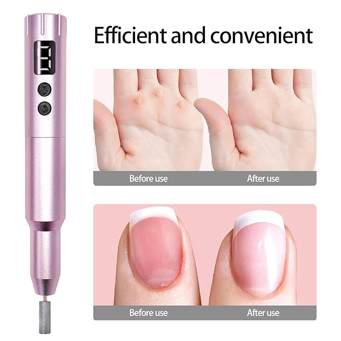 Nail Drill Kit Electric Rechargeable Set Cordless Nail Art Grinding Machine Compact Professional Nail File for Gel Manicure Pedicure Polishing Tool Household,Nail Removal Machine (Metallic Pink)