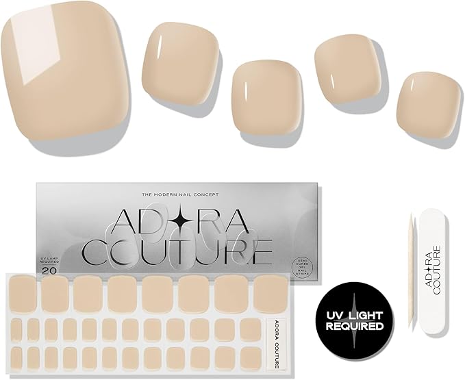 Semi Cured Gel Nail Strips – 32 Pcs Gel Pedicure Stickers - UV Nail Wraps for Toenails, Easy Application, Long Lasting, Salon Quality & UV Light Required - Light Brown P