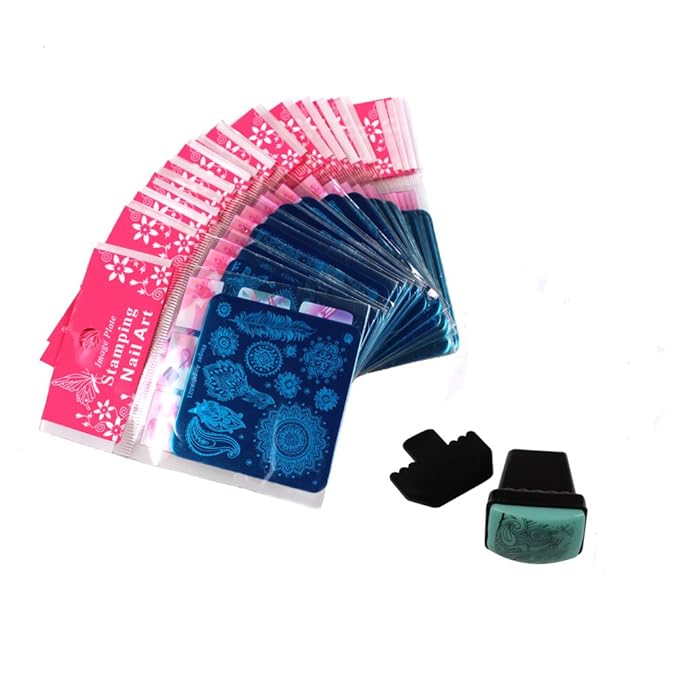Mix 25Pcs Nail Art Stamping Template Full Cover Nail Template Manicure Print DIY Image Plate with Stamper Kit(A21-45)