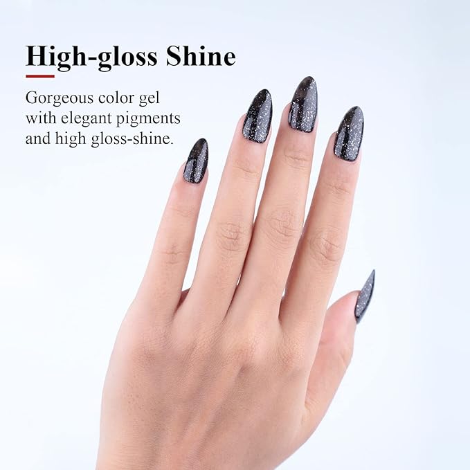 Imtiti 1 Pcs 0.5 Fl Oz Black Glitter Gel Polish Soak Off LED U V Nail Gel Polish DIY Nail Art Starter Manicure Salon Gel Nail Polish Kit for Women Girls