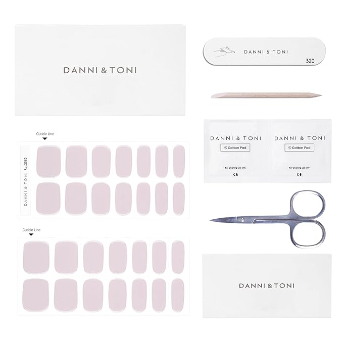 DANNI & TONI Semi Cured Gel Nail Strips Lavender Pink Gel Nail Wraps Pastel Violet 28 Stickers |Pink Mist