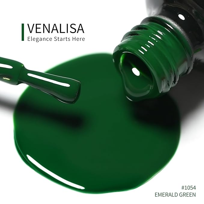 VENALISA Gel Nail Polish, 12ml Emerald Green Color Soak Off UV LED Nail Gel Polish Nail Art Starter Manicure Salon DIY at Home, 0.43 OZ