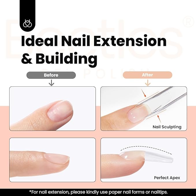 Beetles HEMA-Free Hard Gel for Nails-1.06oz 9 in 1 Jelly Nude UV/LED Lamp Cured Sculpting Stengthener Gel for Nail Extension & Nail Repair High Hardness Nails for Manicurist Women