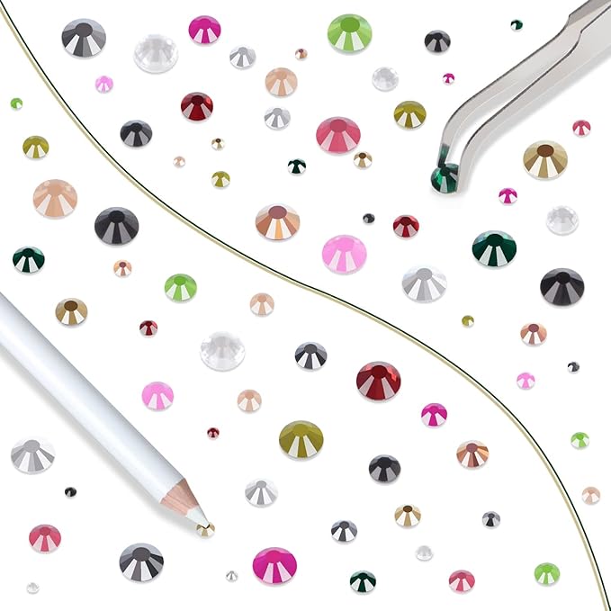 LPBeads 10000pcs Hotfix Rhinestones Flatback Glass Crystal Clear Black and 12 Mixed Color Rhinestone with Tweezers and Picking Pen for Crafts Clothes Nail Art