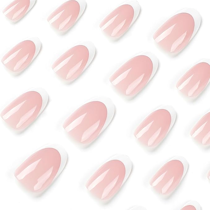 Press on Nails - White French Tip Fake Nails - Short False Nails Press ons - Acrylic Glue on Nails - Cute Artificial Stick on Nail for Women Manicure 24pcs