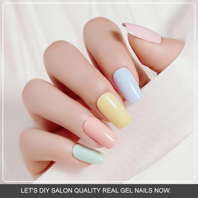 Arte Clavo Semi Cured Gel Nail Strips, 20 Pcs Gel Nail Stickers with UV Light Required, Salon Quality, Long Lasting, Easy Apply and Remove (Macaron)