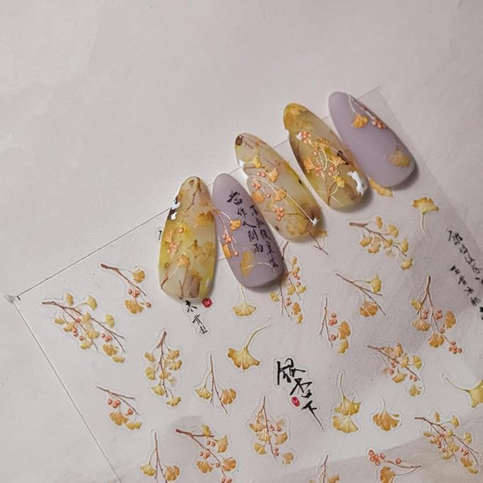 Maple Leaf Nail Stickers Fall Nail Art Decals Autumn Leaves with Design 5D Embossed Self Adhesive Nails Stickers for Nail Art Manicure Supply Decoration for Women Girls Kid 2 Sheets