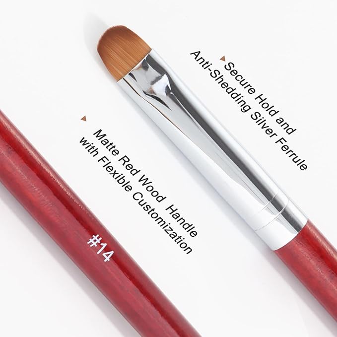 French Manicure Clean-Up Brush, French Gel Acrylic Nail Art Kolinsky Brush for Professional Manicure Cuticle Clean Up Nail Art Design, Red Wood Handle (14#)