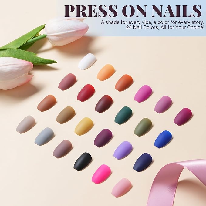 TsMADDTs Matte Press on Nails Coffin, Short Matte Fake Nails Almond 720 pcs with Nail Adhesive Tabs, Files, Stickers, Tweezer, Glue for Nail Art DIY at Home
