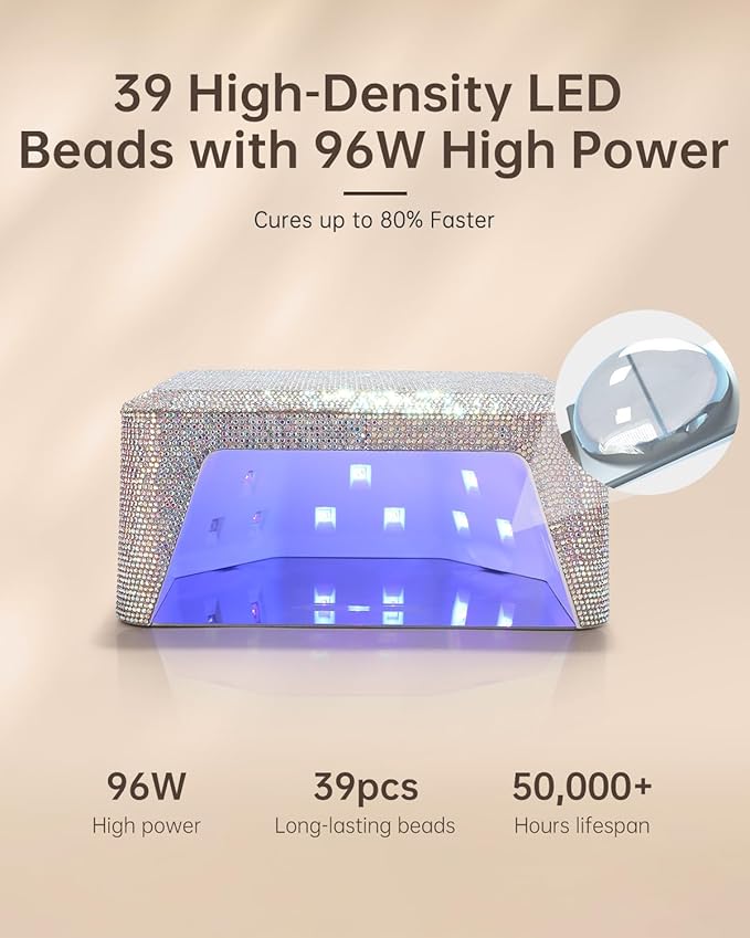 UV Nail Lamp, Rechargeable LED Nail Lamp Sparkly Gel Polish Light 4 Timer Setting Professional Quick Dry Curing Lamp with Display Auto Sensor for Salon & Home, AB Diamond
