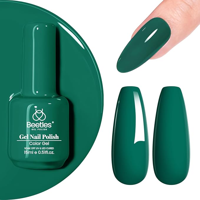 Beetles Green Gel Nail Polish 1 Pcs 15ml Emerald Green Gel Polish Soak Off Uv LED Spring Nails Lamp Needed St Patricks Day Nails Art Manicure Salon DIY Home 0.51Oz Gift for Women