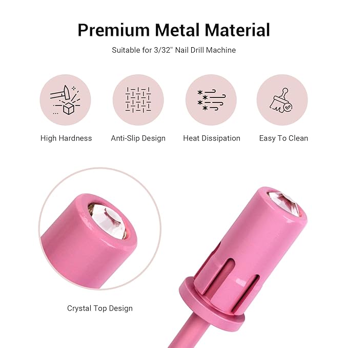 MelodySusie Crystal Top Mandrel Bit for Nails, 3/32'' Easy Off Nail Drill Bits for Sanding Bands, Suitable for Acrylic Nails Gel Manicures and Pedicures, Pink Blossom