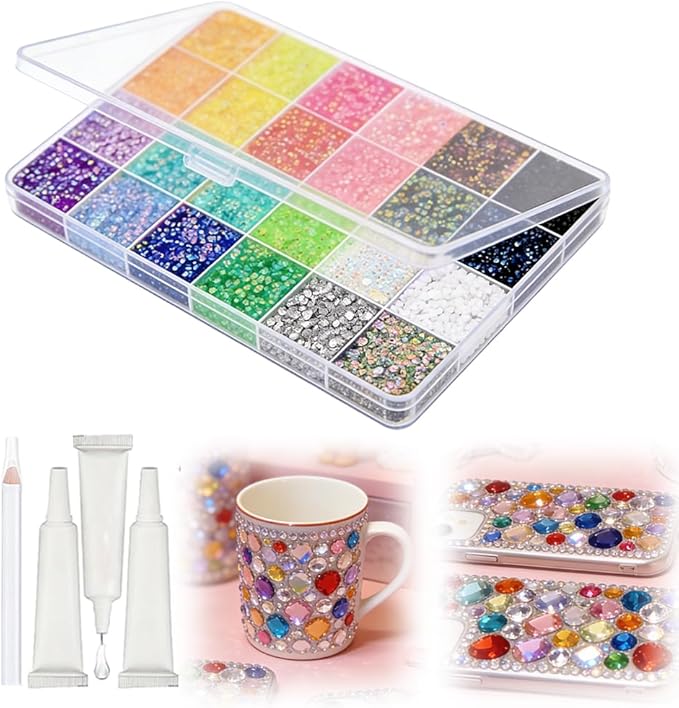 Colorful DIY Resin Rhinestone Kit, 2026 New Resin Jelly Rhinestones for Bedazzling, Multicolor 3mm Flatback Gems Rhinestones Kit, Bedazzling Bedazzed Kit for Diamond Nail Art (30000 PCS)