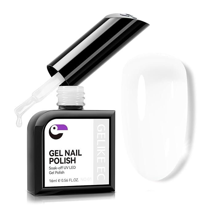 gelike ec Gel Nail Polish White Color Long Lasting for Women False Nail Tips 16ml - High Gloss for Professional Salon Workers Wedding Events with Smooth Brush