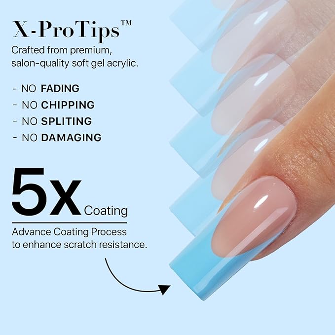 SXC Cosmetics X-Pro Tips French Tip Press On Nails - Bright Pastel Glow in the Dark Series (GLOW117KIT-M Square)