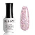 RARJSM Nude Pink Glitter Gel Nail Polish Chunky Iridescent Glitter Gelpolish 15ml Shimmer Holographic Rainbow Effect Soak off L e d U V Curing Required High Pigments for Home Manicure Nail Art