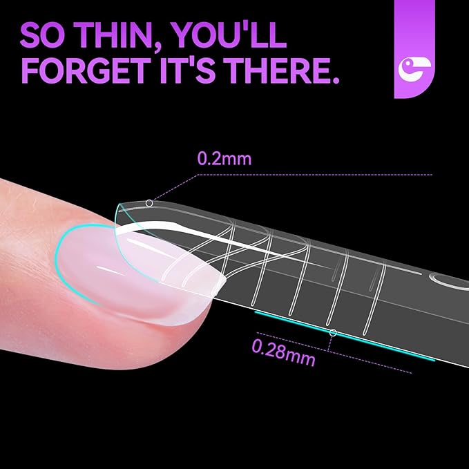 Gelike EC Sandwich Dual Forms for Polygel: Reusable Square Nail Form for Builder Gel & Acrylic Nails - 240pcs 15 Size with Guidelines to Create Short, Medium, Long Styles - C-Curve with Straight Sides