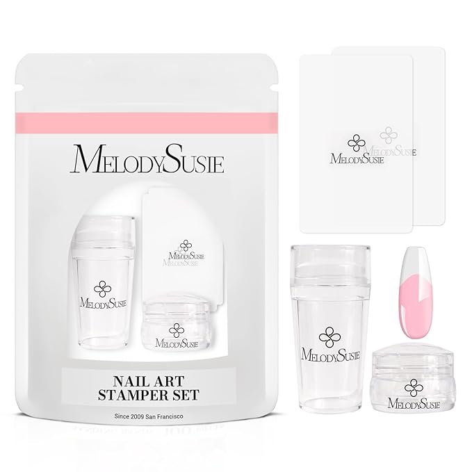 MelodySusie French Nail Stamper Kit, Silicone Stampers with Scrapers, 4PCS DIY Home Nail Design Salon, Clear