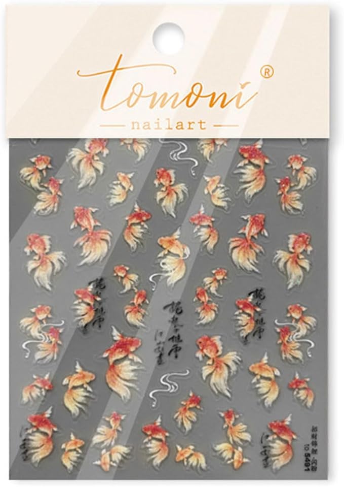 Goldfish Nail Stickers for Nail Art 5D Embossed Koi Fish Nail Art Stickers Koi Nail Decals Chinese Style Summer Nail Supplies Design for Women Girls DIY Nail Art Decorations