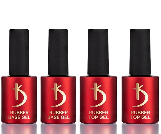 Kodi Professional BEST SET 4in1. 2 bottles Rubber BASE 12ml. + 2 bottles Rubber TOP 12ml. (0.4 Fl Oz) Gel LED/UV Nail Polish Coat Soak Off Original, 4 bottles 12ml.