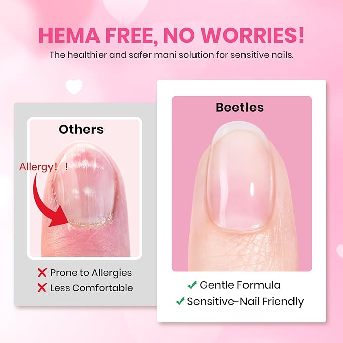 Beetles Spring Limited Heart Gel Top Coat 15ml - Hema Free Glitter Shine No Wipe Top Coat Long-Lasting for Gel Polish, Pink Heart Sparkle Soak Off UV LED Gift for Women