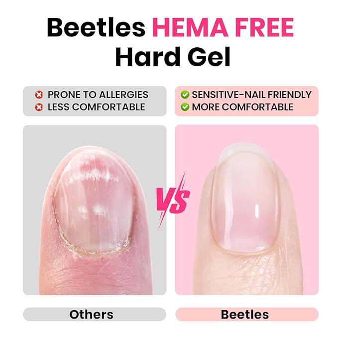 Beetles HEMA-Free Hard Gel for Nails-2 Pcs 1 oz 9 in 1 Clear & Jelly Nude UV & LED Lamp Cured Sculpting Gel for Nail Extension & Nail Repair with Flat Nail Brush High Hardness Nails for Pros Women