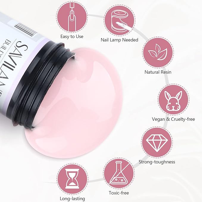 SAVILAND 100 G Builder Gel for Nails - 3.5 oz Light Pink Nail Builder Gel for Nail Extension Nail Art Manicure Starter for Professional Nails Salon Home DIY