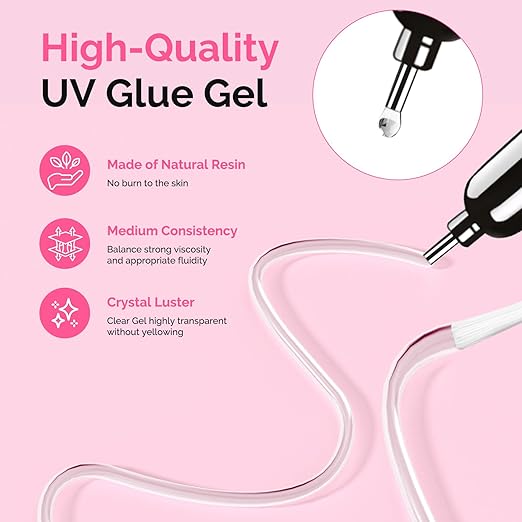 MelodySusie 2Pcs Nail Rhinestone Glue, 3D Gel Nail Art Design Strong Adhesive Nail Gem Glue with Brush Pinpoint Nail Charms Gems Jewelry Decoration DIY Manicured at Home Cured Need