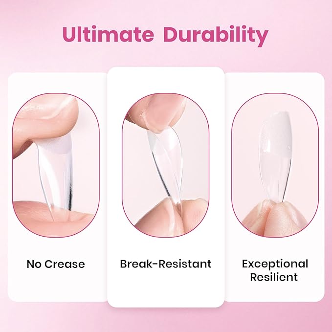 Beetles Gel Nail Tips Flat-X - Almond Coffin Medium, 320pcs 16 Sizes, Pre-Etched Half Matte Full Cover Soft Acrylic False Nail Tips Easy DIY Press on Nail Extension Salon for Flat & Natural Nail Beds