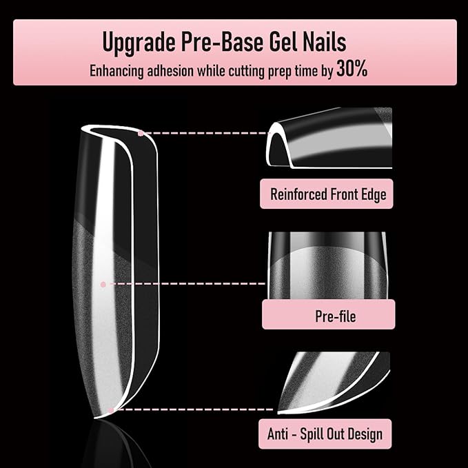 Short Square Nail Tips Thicken Soft Gel Nails Pre-etched Clear Full Cover Press on Acrylic Fake Nail Extension for Manicure Salon Home DIY 360Pcs 15 Sizes Black Box Collection