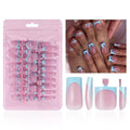 60Pcs Medium Press on Nails Square & Press on Toenails Set, Blue French Tip Press on Nails Short Square Press on Toe Nails Summer False Toenails Full Cover Stick on Nails for Women