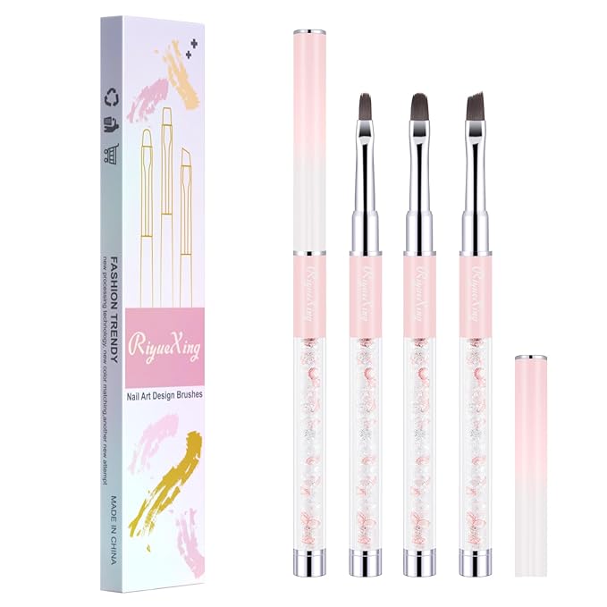 3PCS Nail Art Clean Up Brushes -Round/Angled Nail Brushes for Cleaning Polish Mistakes on the Cuticles, Brushes for Nail Art and Designs Painting DIY
