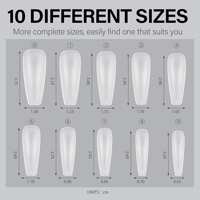 AILLSA Long Coffin Nail Tips - Upgraded Matte Soft Full Cover Gel Nails Tips No Filed, 240Pcs Pre-shaped Gelly Tips Acrylic Clear Fake Press On Nail Tip for Soak Off Nail Extension 10 Sizes